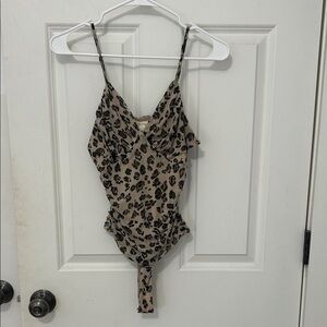 Meraki leopard print mesh lined Bodysuit size medium tan black adjustable straps